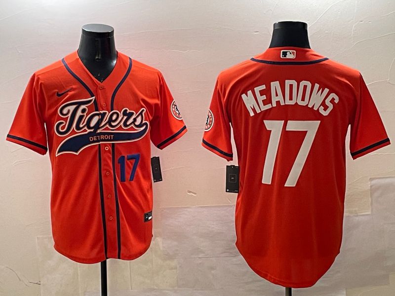 Men Detroit Tigers 17 Meadows Orange Joint Name Game 2025 Nike MLB Jersey style 2